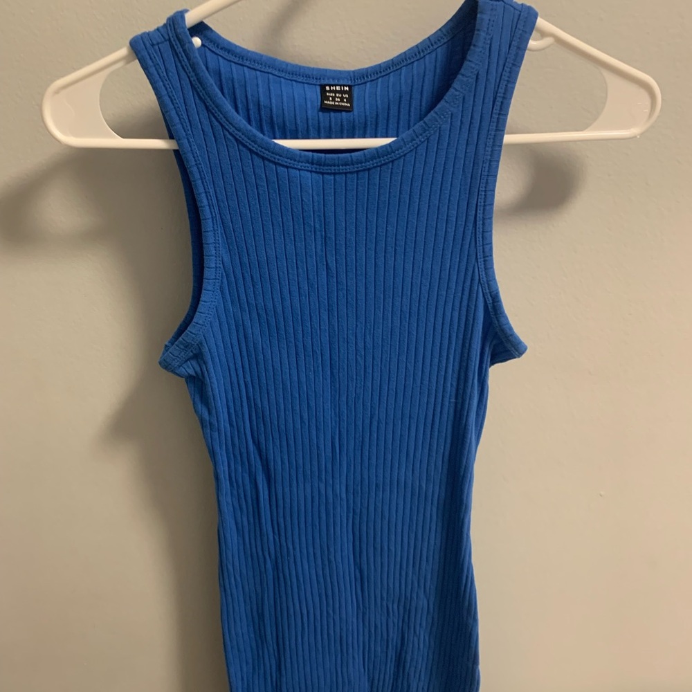 Blue Ribbed Tank Top